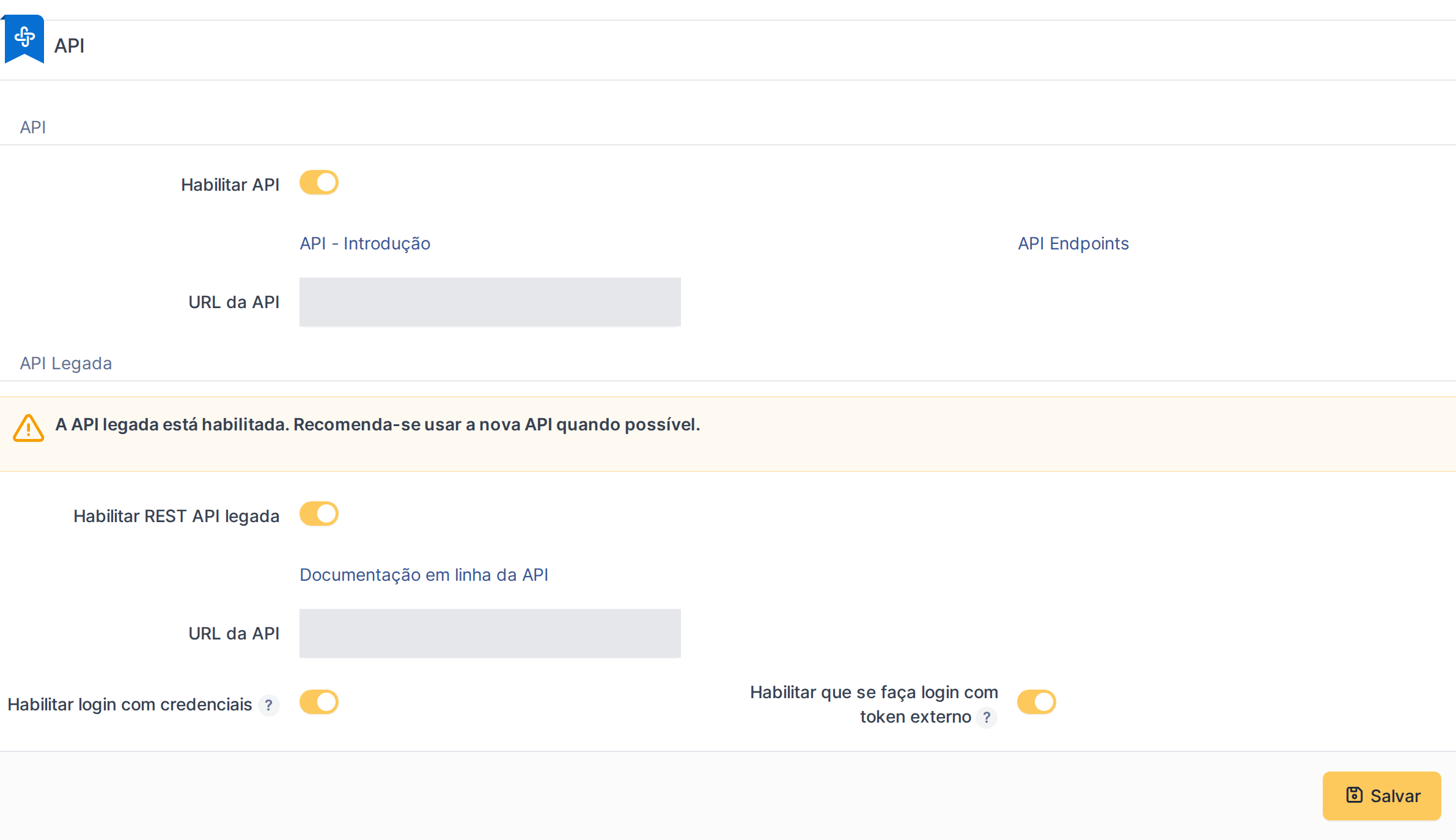 Configuração da API REST legada e do login com credenciais no GLPI 11